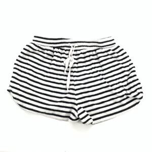 Ultra Flirt Striped Terry Cloth Drawstring Shorts Size Large Womens Black White